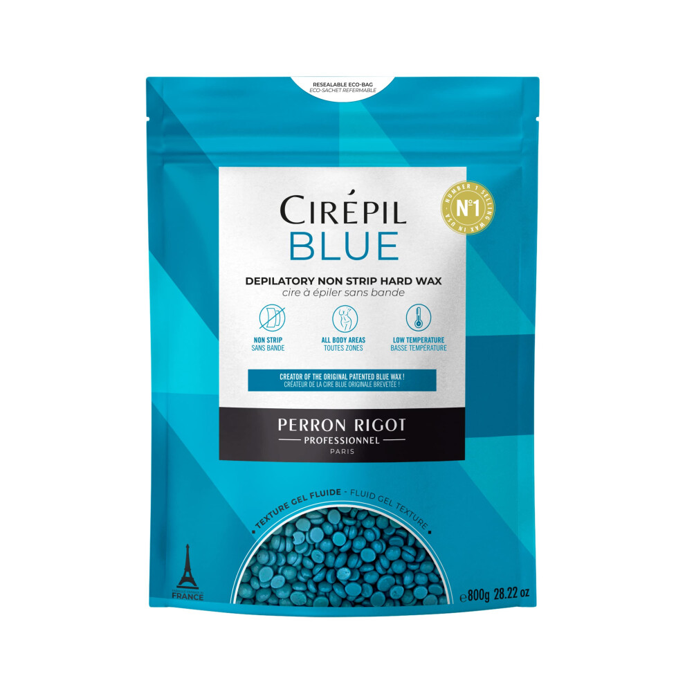 Cirepil Blue - 800G Wax Beads - Unscented For Sensitive Skin - Disposable Wax Refill - Fluid Gel Texture Easy Removal Peel-Off - No Strip Nee