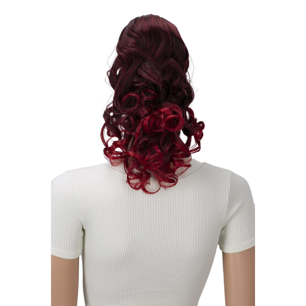 Caisha Unisex Red 2 In 1 Ponytail 12"" Or 14"" Hairpiece Clip On Extension Voluminous Wavy Mix H16-2