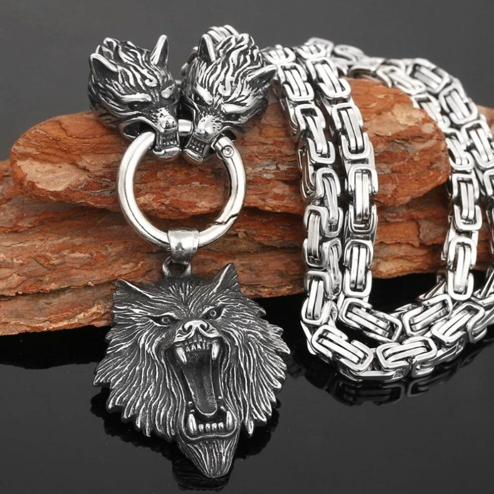 (silver, 60cm) 1pc Nordic Viking Wolf Head Stainless Steel Necklace, Men&apos;s King Chain Pendant Necklace Vintage Viking Amulet Jewelry, Party Punk Hip Hop Accesso
