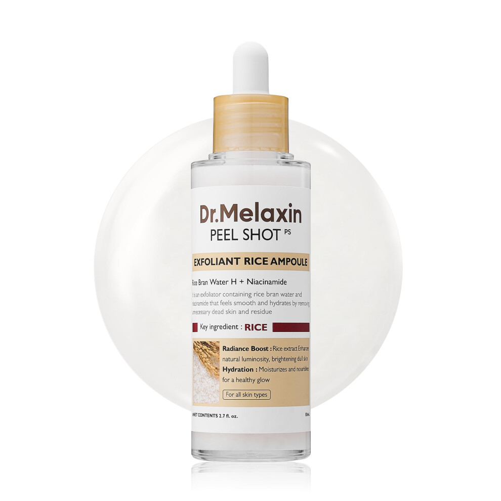 Dr.Melaxin Peel Shot Glow White Rice Peeling Ampoule, Soft Exfoliating Face and Body Scrub Dead Skin Cells Remover for All Skin Types, 80ml