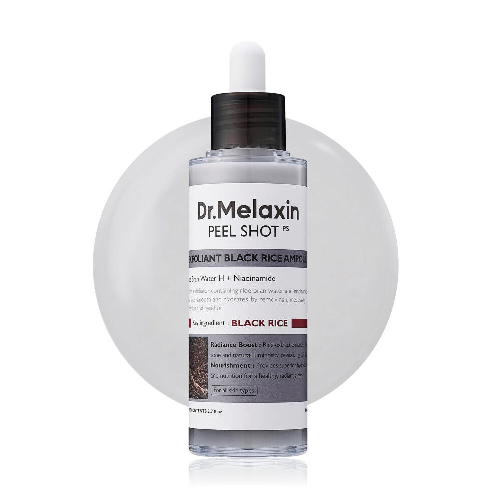 Dr. Melaxin Dr.melaxin Peel Shot Glow Black Rice Peeling Ampoule, Soft Exfoliating Face And Body Scrub Dead Skin Cells, Blackheads Remover For All Skin Types, 80M