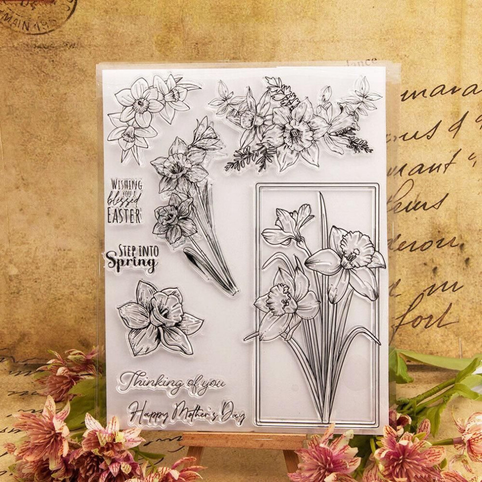 (No.7-Narcissus) Flower Leaf Butterfly Transparent Silicone Clear Stamps For Seal Diy Scrapbooking Photo Album Decor Art Travel Map