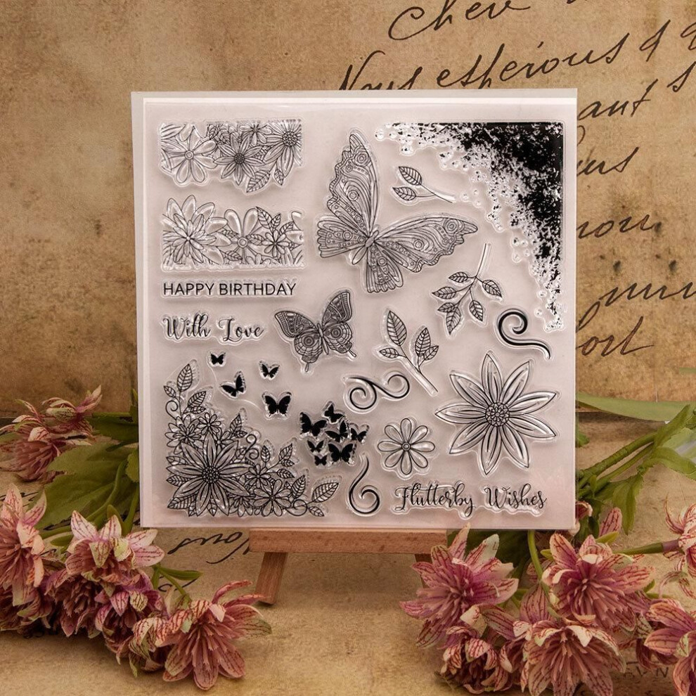 (No.2-Flower Butterfly) Flower Leaf Butterfly Transparent Silicone Clear Stamps For Seal Diy Scrapbooking Photo Album Decor Art Travel Map