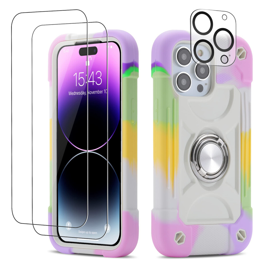 Coque Cookiver pour iPhone 14 Pro Max 6,7 pouces avec anneau de support, 2 protections d'   cran en verre et 1 protection d'objectif d'appareil pho