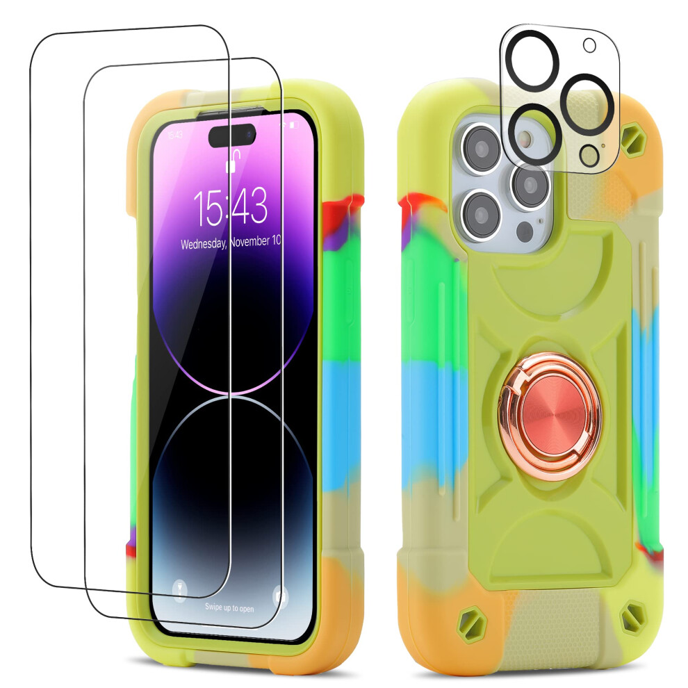 Coque Cookiver pour iPhone 14 Pro Max 6,7 pouces avec anneau de support, 2 protections d'   cran en verre et 1 protection d'objectif d'appareil pho