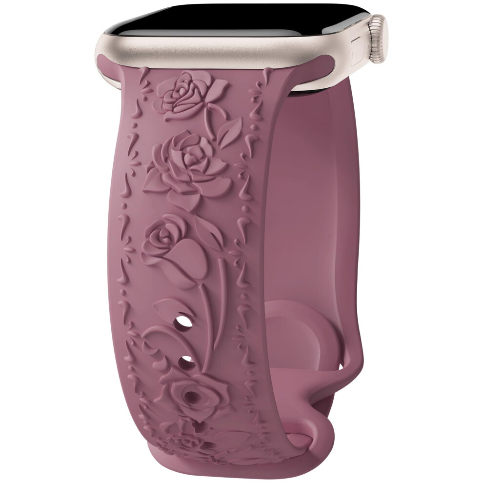 Floral Engraved Band Compatible With Apple Watch Band 40Mm 41Mm 38Mm 42Mm 44Mm 45Mm 46Mm 49Mm Women Soft Silicone Embossed Flower Strap For Iwatch Ba 783798019989
