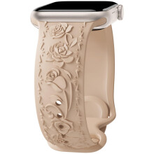 Bloemen gegraveerde band compatibel met Apple Watch Band 40 mm 41 mm 38 mm 42 mm 44 mm 45 mm 46 mm 49 mm Dames zachte siliconen reli? bloemenband voo