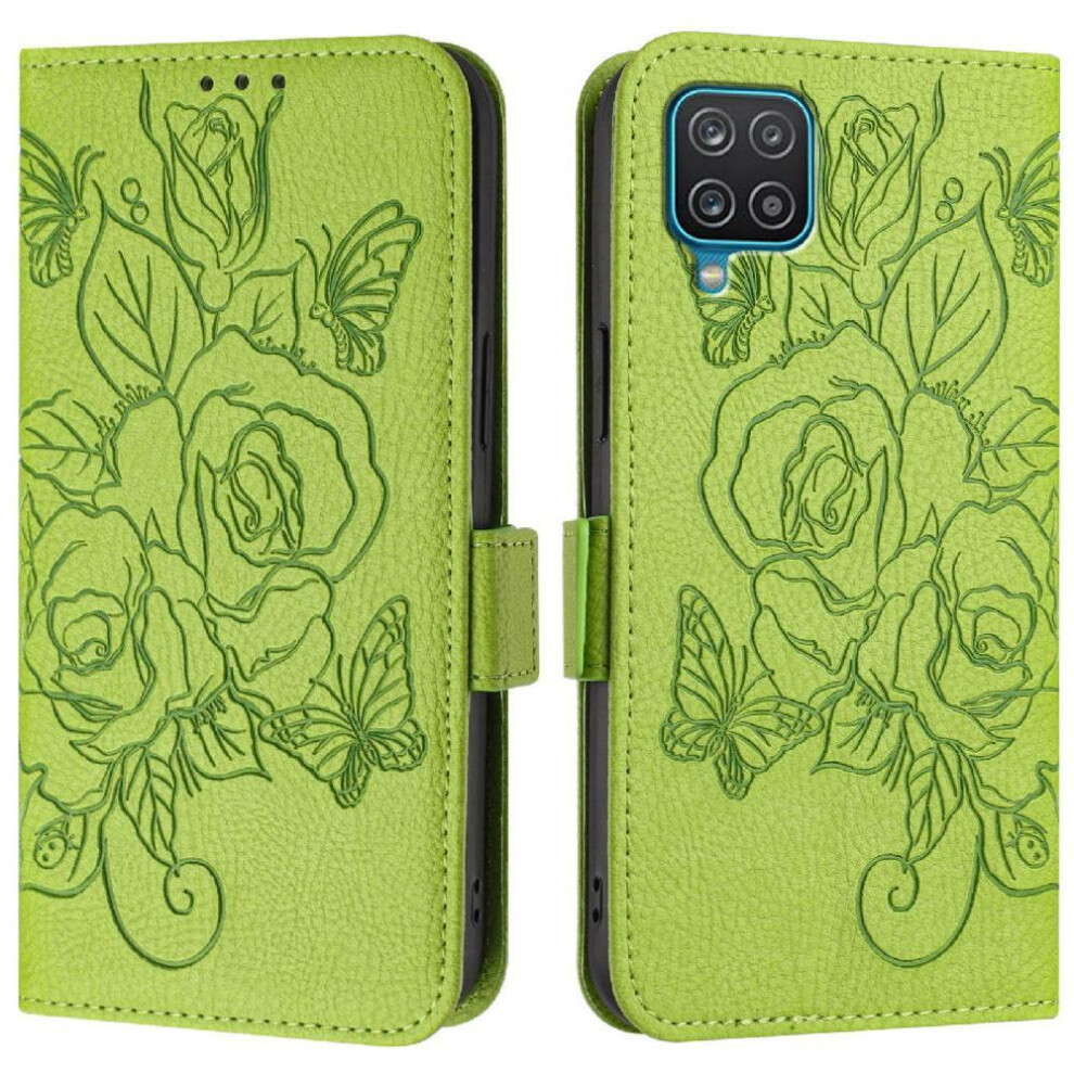 (Green) Case for Samsung Galaxy A12 Magnetic Wallet with Credit Card Slot Pu Leather