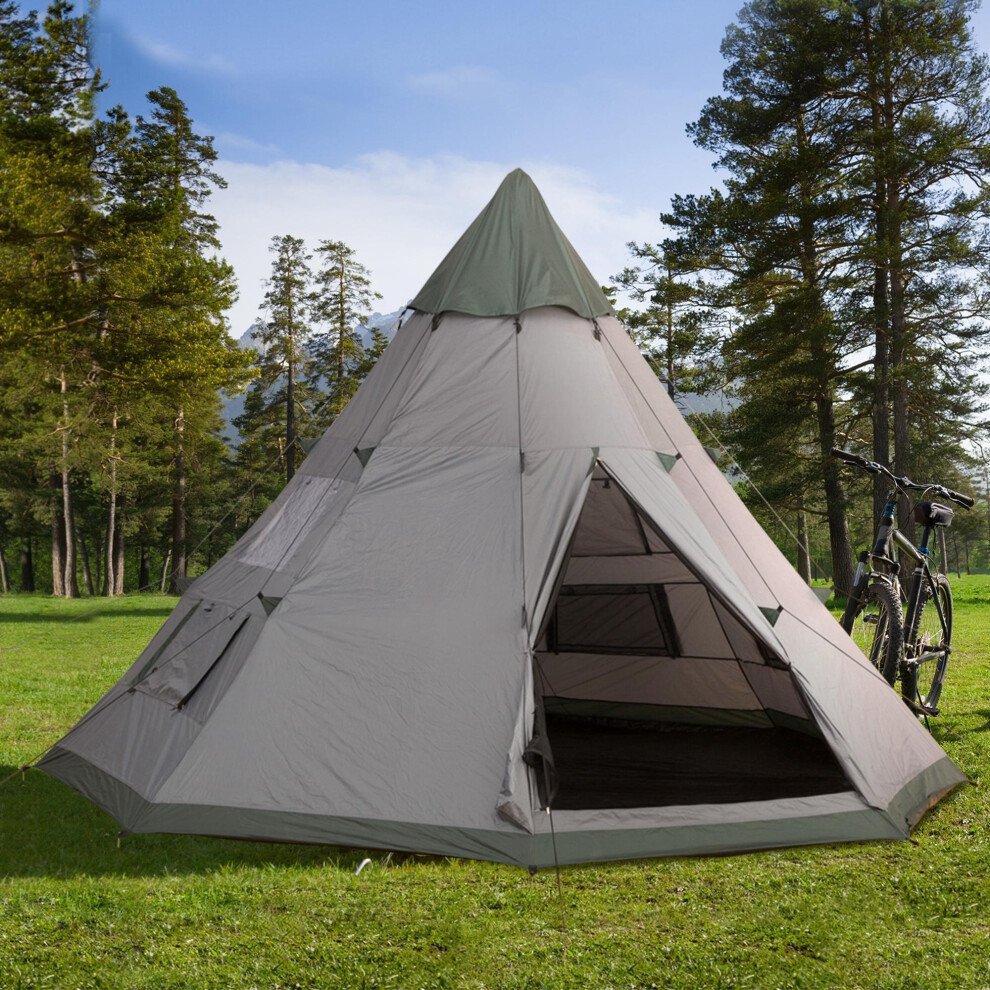 Outsunny 6-7 Person Large Family Party Camping Tent W/ Carrying Bag, Grey