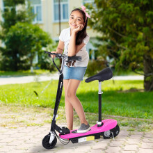 HOMCOM Foldable Powered Scooter 120W w/ Adjustable Seat and Brake, Pink