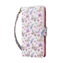 (ohter) Wallet Phone Case for Samsung Galaxy A12 3 Card Slots 1 Bill Compartment Painted Flower Magnetic Closure Rfid Blocking