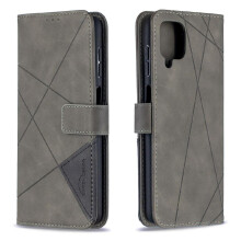 (Gray ) Flip Case for Samsung Galaxy A12 Protective Magnetic Pu Leather Card Holder Kickstand Shockproof