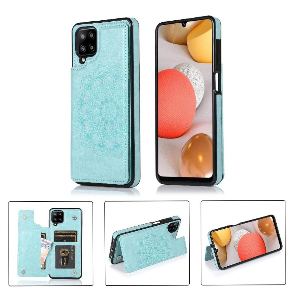 (Green) Wallet With Card Holder Case For Samsung Galaxy A12 5G Pu Leather Double Buttons Flip Shockproof Embossed Mandala Pattern Flower Green 764490356923