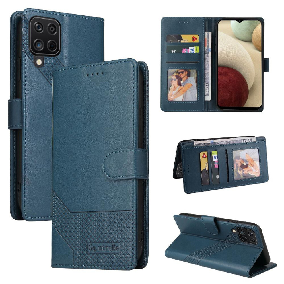 (Blue) Flip Case For Samsung Galaxy A12 Three Card Slots Shockproof Premium Leather 4 Corner Protection Kickstand Blue 764490357555