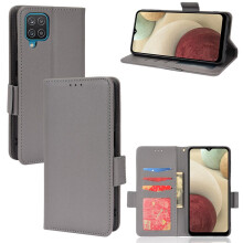 (Gray ) Case for Samsung Galaxy A12 Wallet Side Buckle Card Slots Holder Magnetic Pu Leather