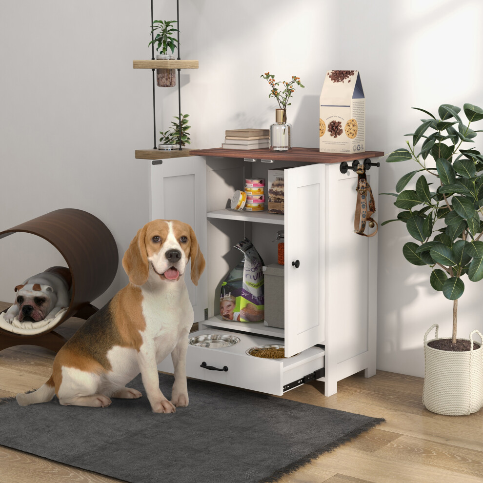 Pawhut Dog Feeding Station With Storage, Pet Feeding Station With Dog Bowls