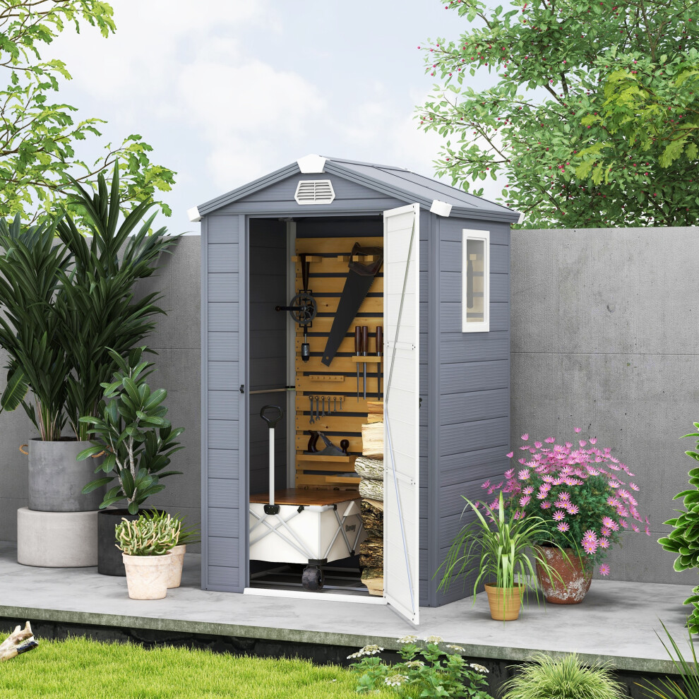 Outsunny 4 x 3ft Garden Shed Storage w/ Foundation Kit, Vents, Grey