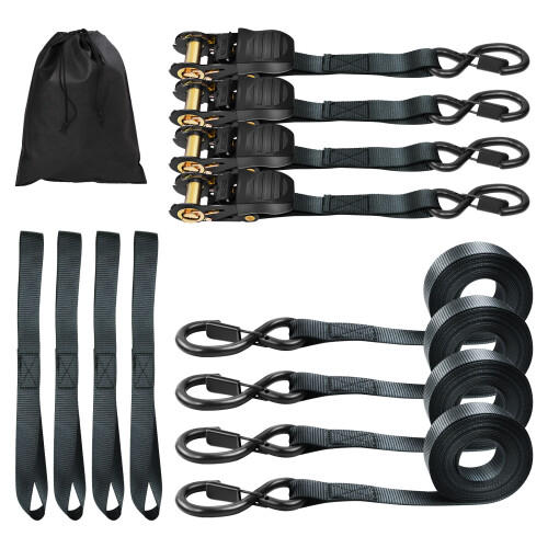 Tie-Down Ratcheting Straps, Ratchet Strap, （4 Piece）800kgs Max Break Strength