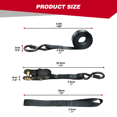 Tie-Down Ratcheting Straps, Ratchet Strap, （4 Piece）800kgs Max Break Strength 1