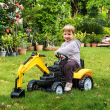 HOMCOM Kids Ride-On Digger Pedal Go Kart (370-193) for Ages 3-6 - Realistic Excavator, Horn, 35kg Capacity