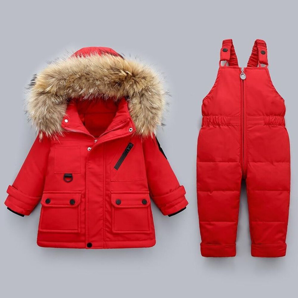 (red, 110cm) Children's Down Jacket Boys' Medium Length Thickened White Duck Down Children's 2022 New Westernized Baby Coat Winter Clothes