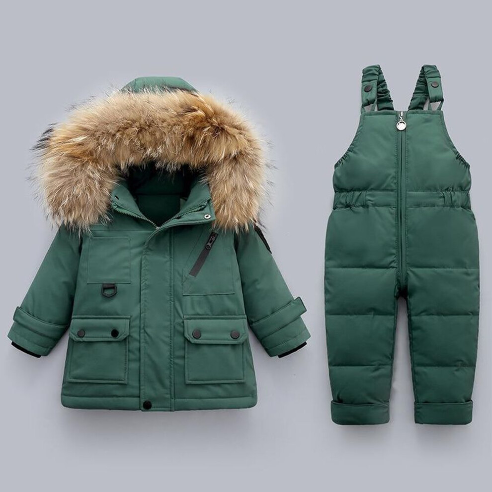 (green, 90cm) Children's Down Jacket Boys' Medium Length Thickened White Duck Down Children's 2022 New Westernized Baby Coat Winter Clothes