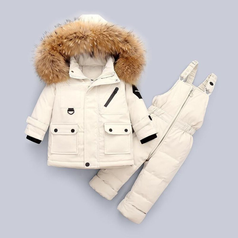 (beige, 80cm) Children's Down Jacket Boys' Medium Length Thickened White Duck Down Children's 2022 New Westernized Baby Coat Winter Clothes
