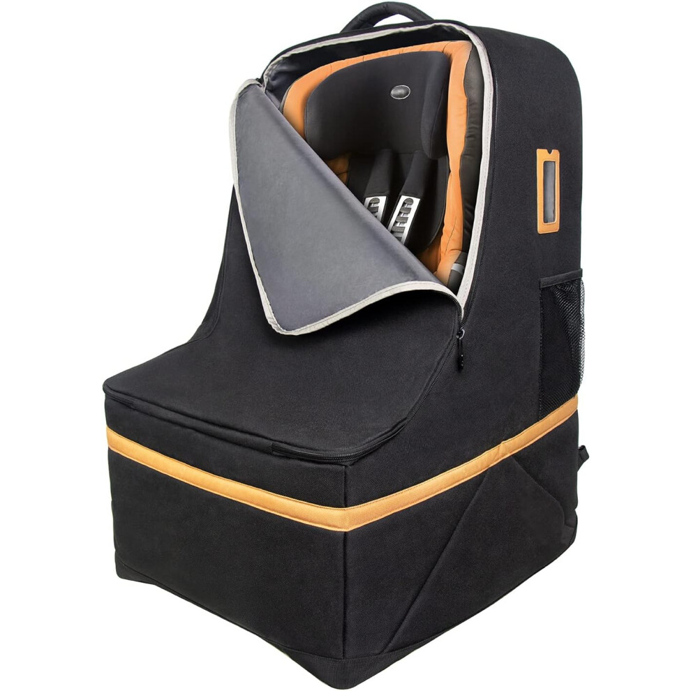 Padded Carseat Cover for Airplane, Portable Car Seat Carrier for Airport Essentials, Infant Car Seat Travel Backpack, Family Travel Accessories, Black