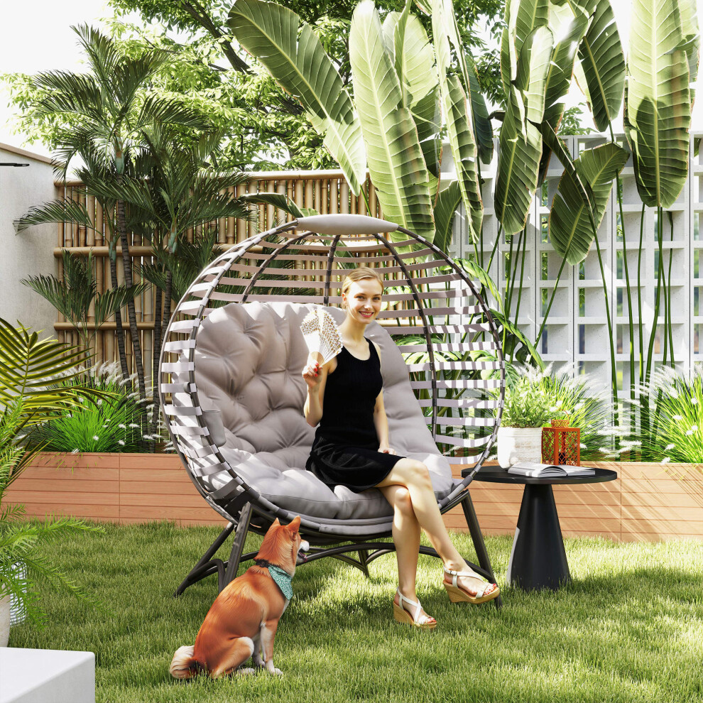 Outsunny Egg Chair w/ Cushion Steel Frame and Side Pocket, Light Grey