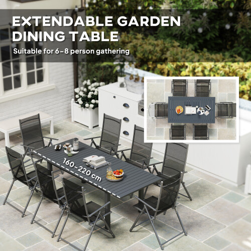 Outsunny Outsunny Extending Garden Table with Slatted Top, 160/220 x 90 x 73 cm, Grey 2