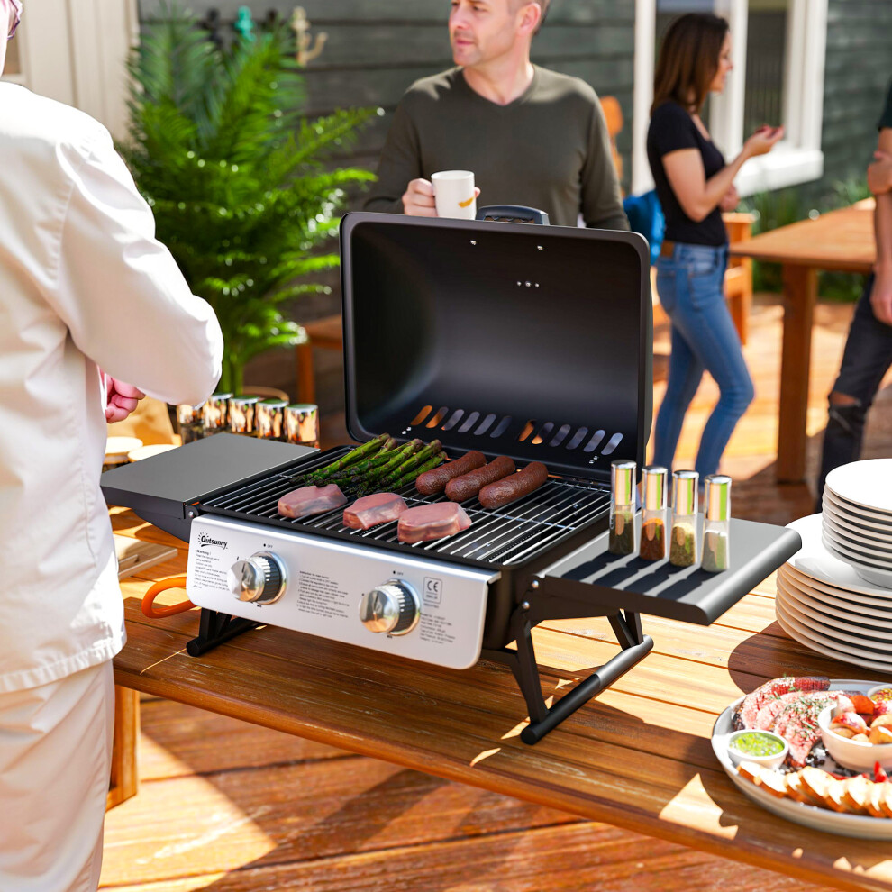 Outsunny Portable Tabletop Gas Barbecue Grill with Thermometer, Black