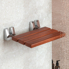 Folding Shower Seat - Teak Shower Seat Wall Mounted - 16 Inch Floating Fold Down in Shower Bench - Fold Up Bathroom Stool - Foldable Teak Wood Chair