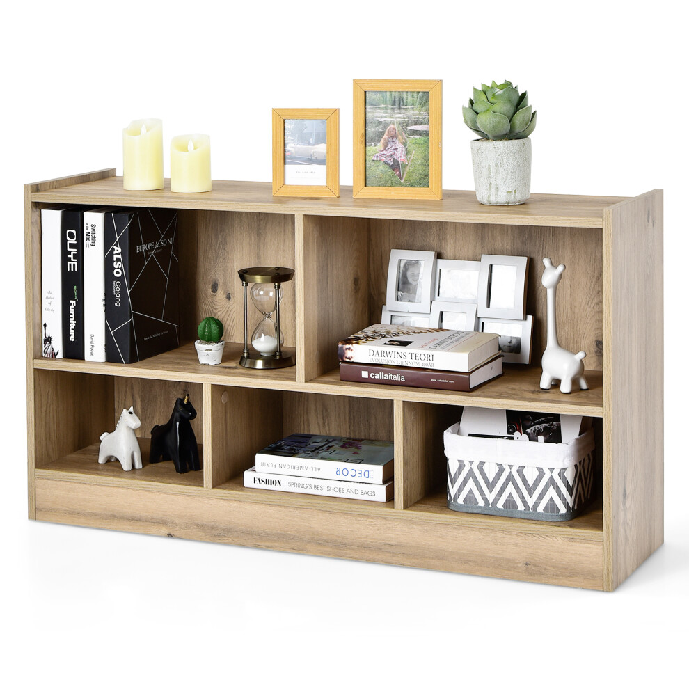 2 Tier Wooden Bookcase 5 Cube Open Shelf Cabinet Bookshelf Natural