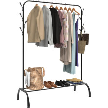 Clothes Rails for Bedroom, 150 CM Metal Clothes Rack Heavy Duty, Holds up to 42 KG, Hanging Rails with Hooks, Black
