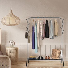 Metal Clothes Rack for Coats, Skirts, Shirts, Sweaters, Shawls, Cap, Shoe,with Hooks, Storage Shelf, Freestanding Rails (Single Hanging)