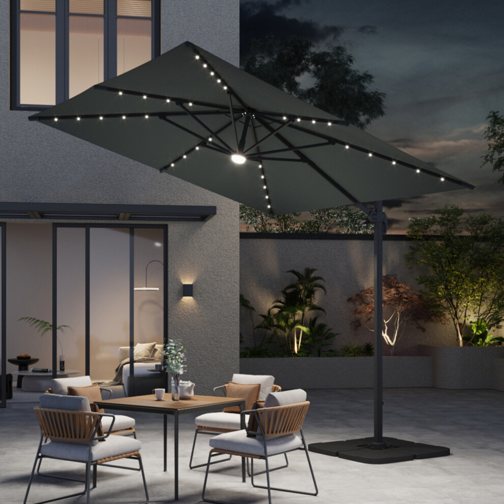 Garden Sanctuary Dark Gray LED Cantilever Umbrella w Square Water Tank