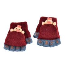 (As show, One size) Cartoon Convertible Flip Top Gloves Toddler Kids Winter Wool Knit Fingerless Gloves with Mitten