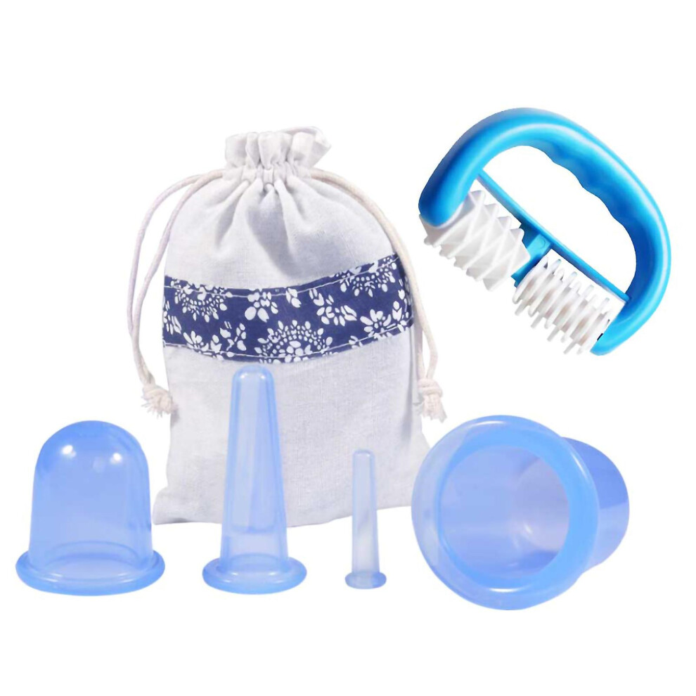 (As show, One size) Silicone Anti Cellulite Cup Vacuum Massage Cups with Massage Roller Suction Cupping Massage
