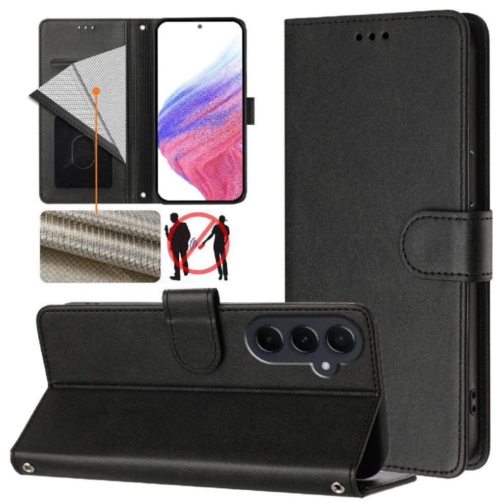 (Black) Classic Style Flip Case For Samsung Galaxy A55 5G Card Holder Rfid Blocking Wallet Case Shockproof Magnetic Closure Black 764490359504