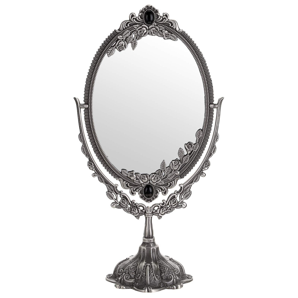 Miroir de maquillage d   coratif antique en m   tal JUXYES avec support, miroir cosm   tique pivotant double face vintage avec cadre, miroir de bureau