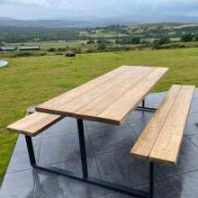 (200) Outdoor Slatted Picnic Table with Fixed Benches