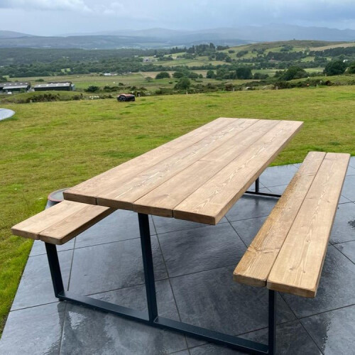(180) Outdoor Slatted Picnic Table with Fixed Benches