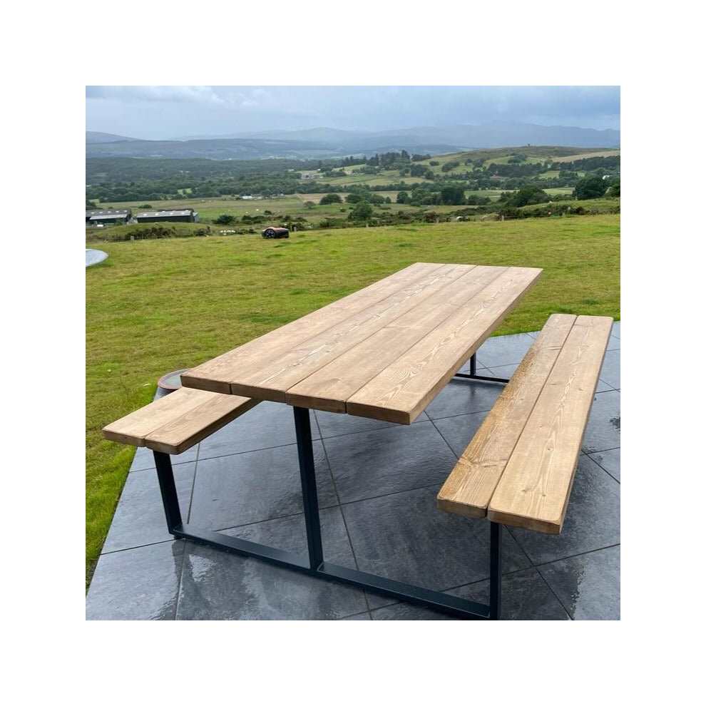 (280) Outdoor Slatted Picnic Table with Fixed Benches-image-OPC-PGGWBFJ-NEW