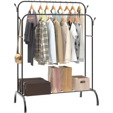 150cm Height Clothing Rack with Hooks, Bottom Rack, for Home,Room,Coats, Skirts, Shirts, Sweaters, Black (Double Hanging 110 x 55 x 150cm)