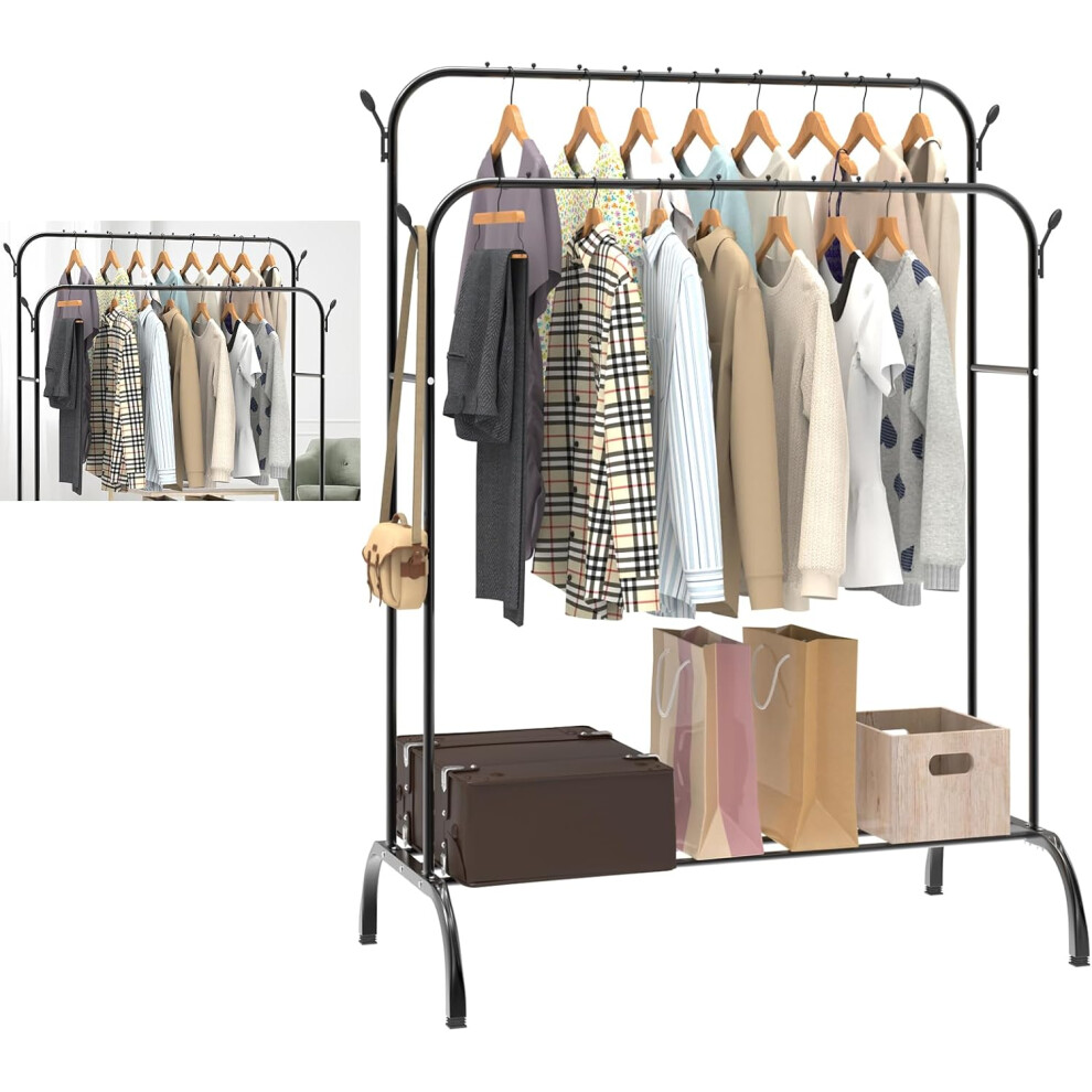 1.5M Clothes Rail with Double Rail, Heavy Duty Clothes Rail Metal Frame Clothing Rack Hanging Rails for Clothes, Black