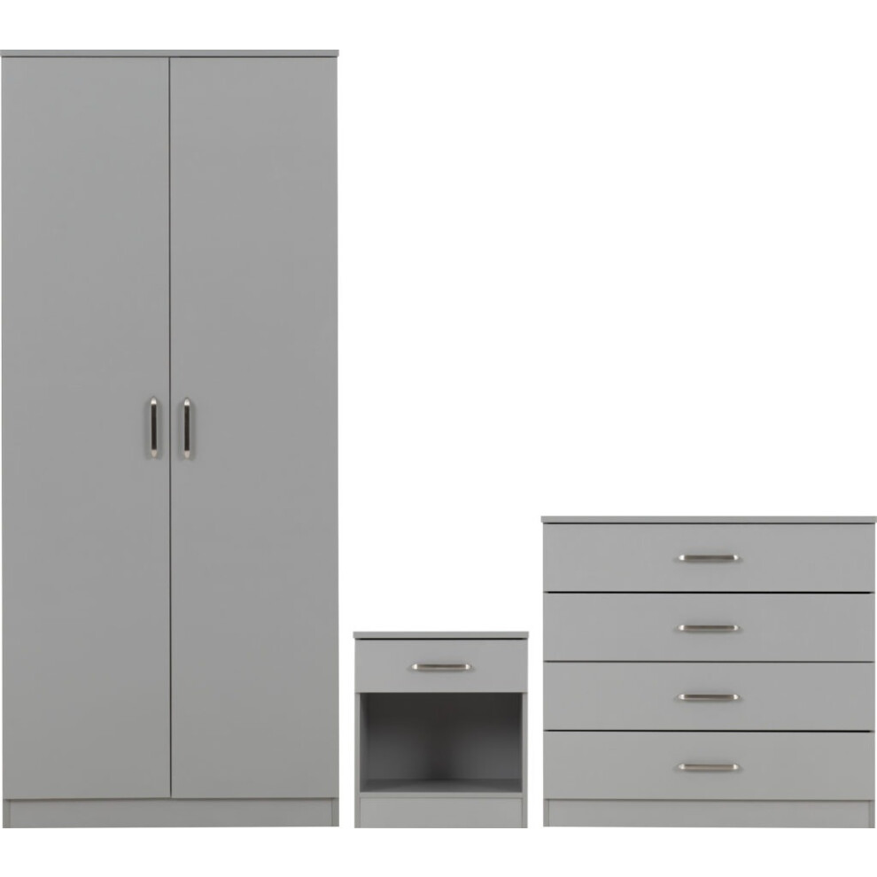 Dakota Trio Bedroom Set Light Grey Wardrobe Chest of Drawers Bedside