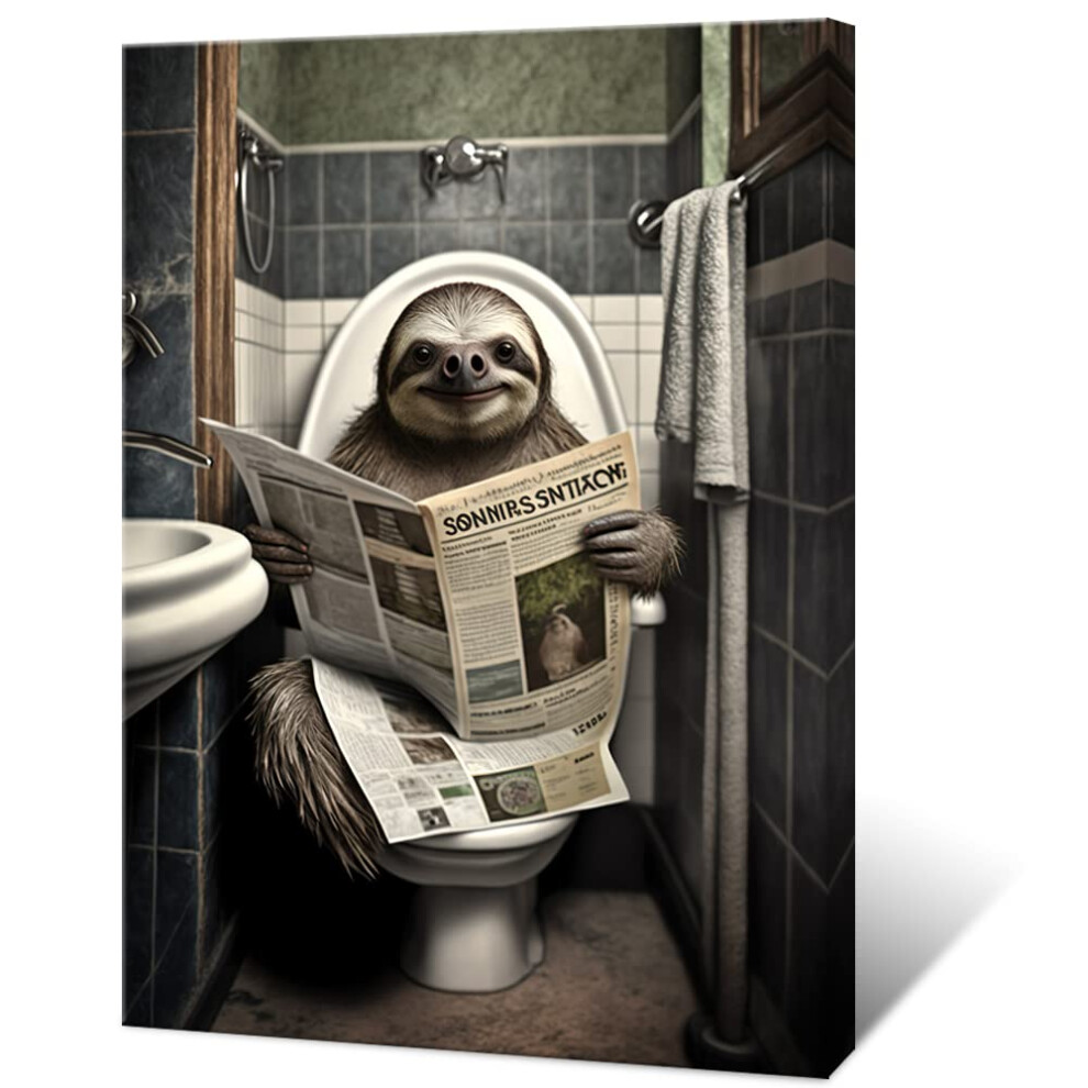 KOEUIRW - D   coration murale amusante pour salle de bain - Motif paresseux mignon dans les toilettes - Impressions d'animaux en noir et blanc - D