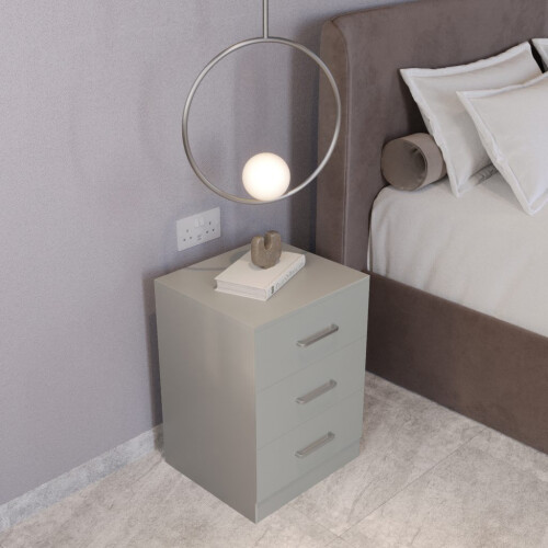 Seconique Dakota 3 Drawer Bedside Light Grey Metal Drawer Runners and Handles 2