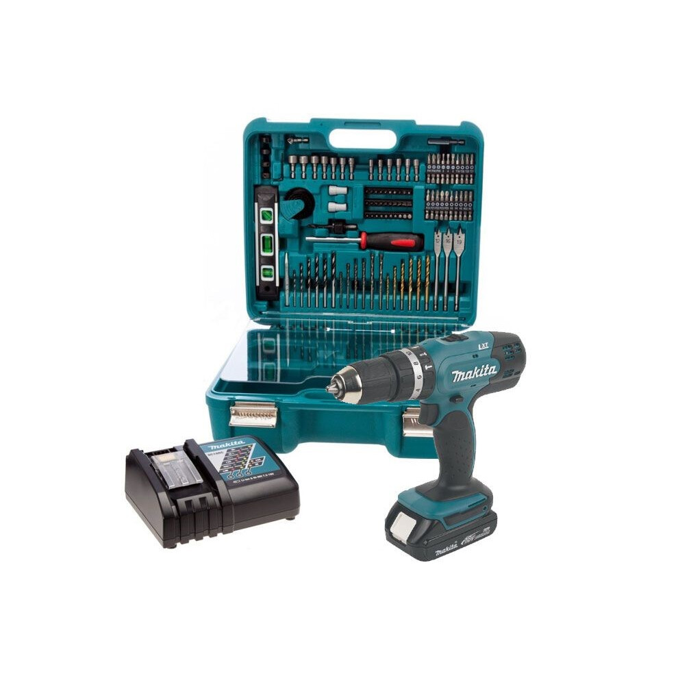 Makita DHP453 18v Lithium Combi Hammer Drill + 101 Piece Screwdriver Bit Set