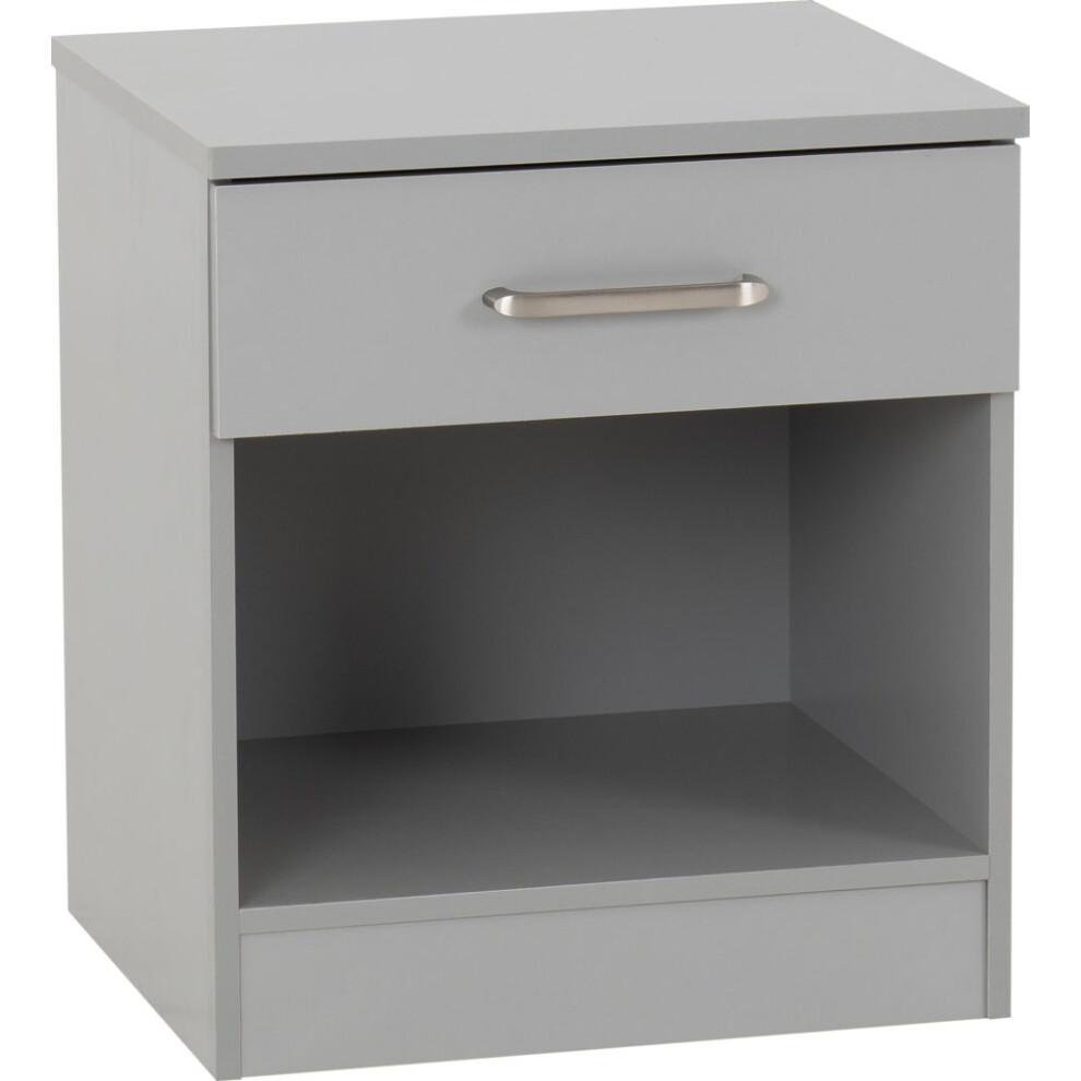 Dakota 1 Drawer Bedside Light Grey Metal Drawer Runners and Handles